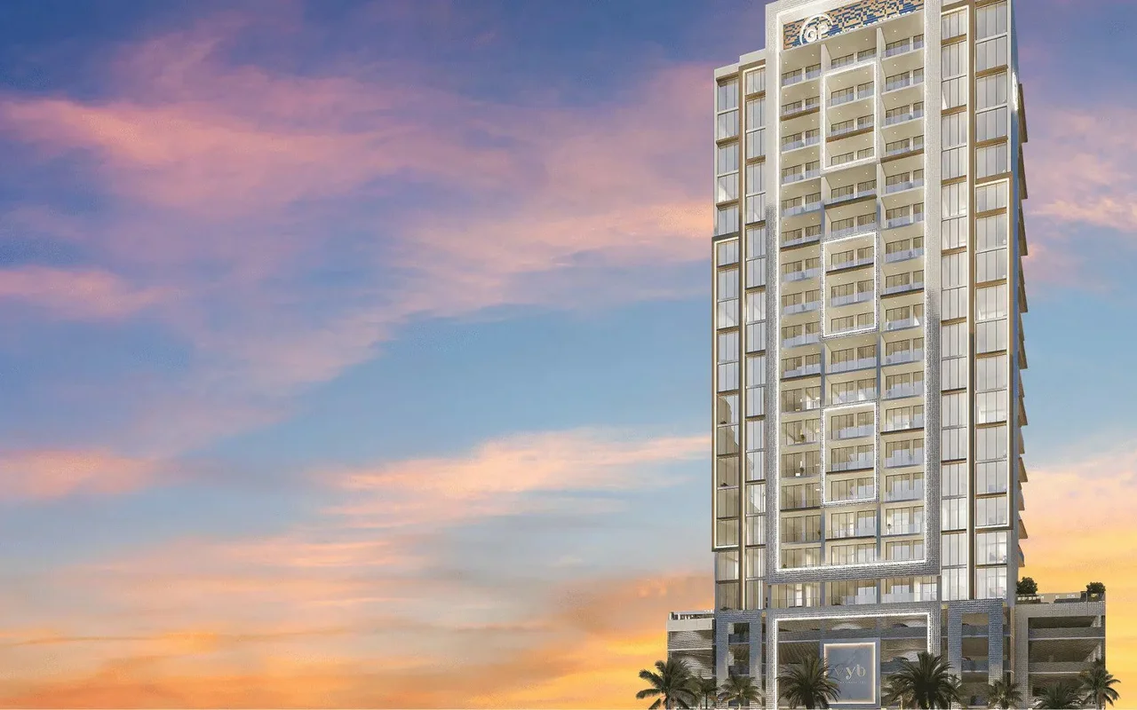 Residential complex with terrace and swimming pool, on the shores of the Dubai Water Canal, in t ...