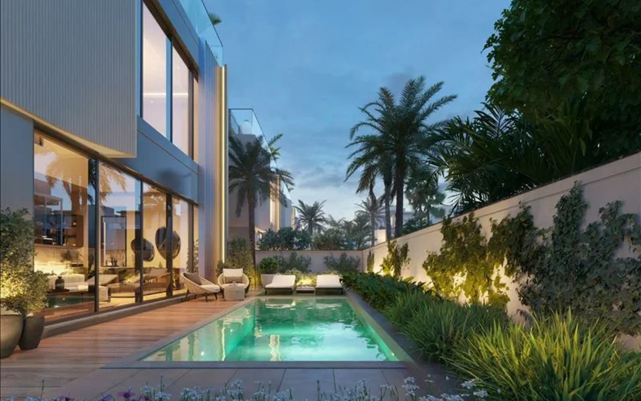 New complex of townhouses Watercrest with swimming pools, Meydan, Dubai, UAE