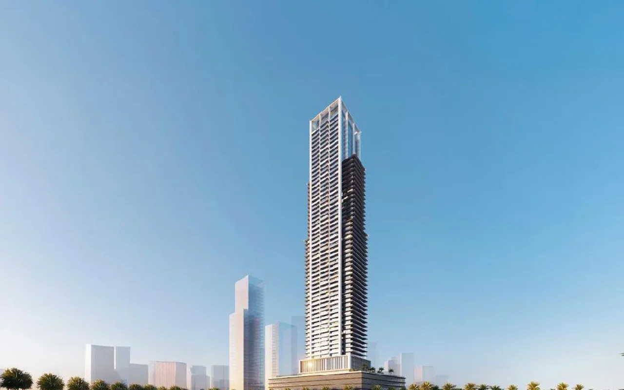 New high-rise Auresta Residence with swimming pools, lounge areas and sports grounds, JVC, Dubai ...